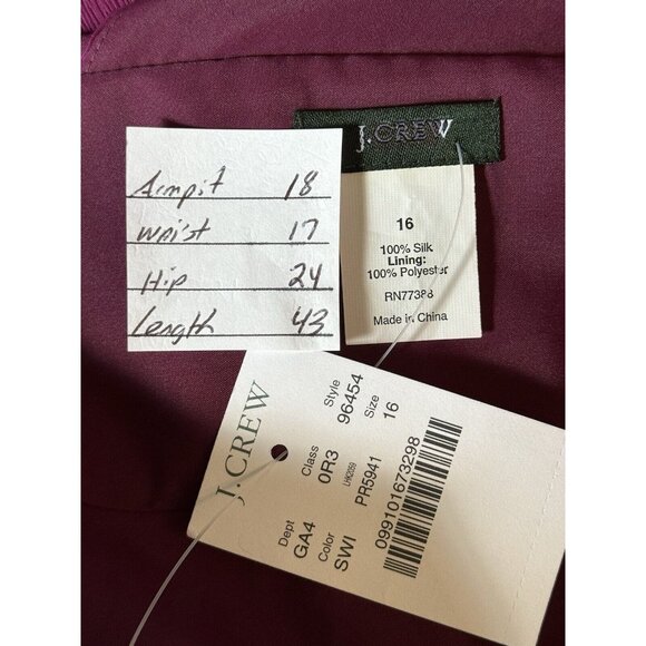 J. Crew Silk Crepe Magenta A-Line Empire Waist Dress Size 16 Y2K Fairy Babydoll - Picture 2 of 11